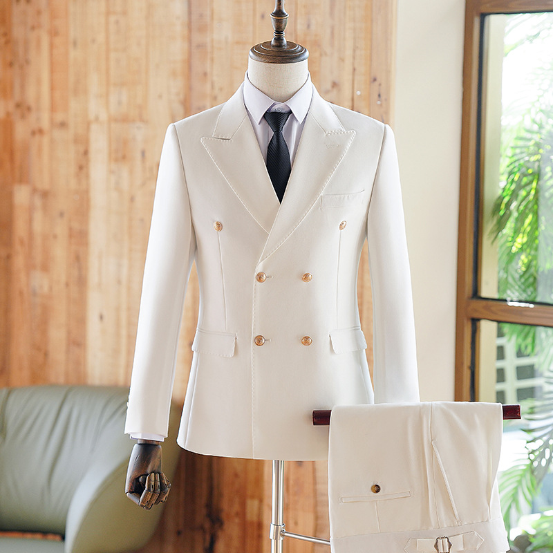 B1125Light luxury suit for men double breasted business suit white dress for groom
