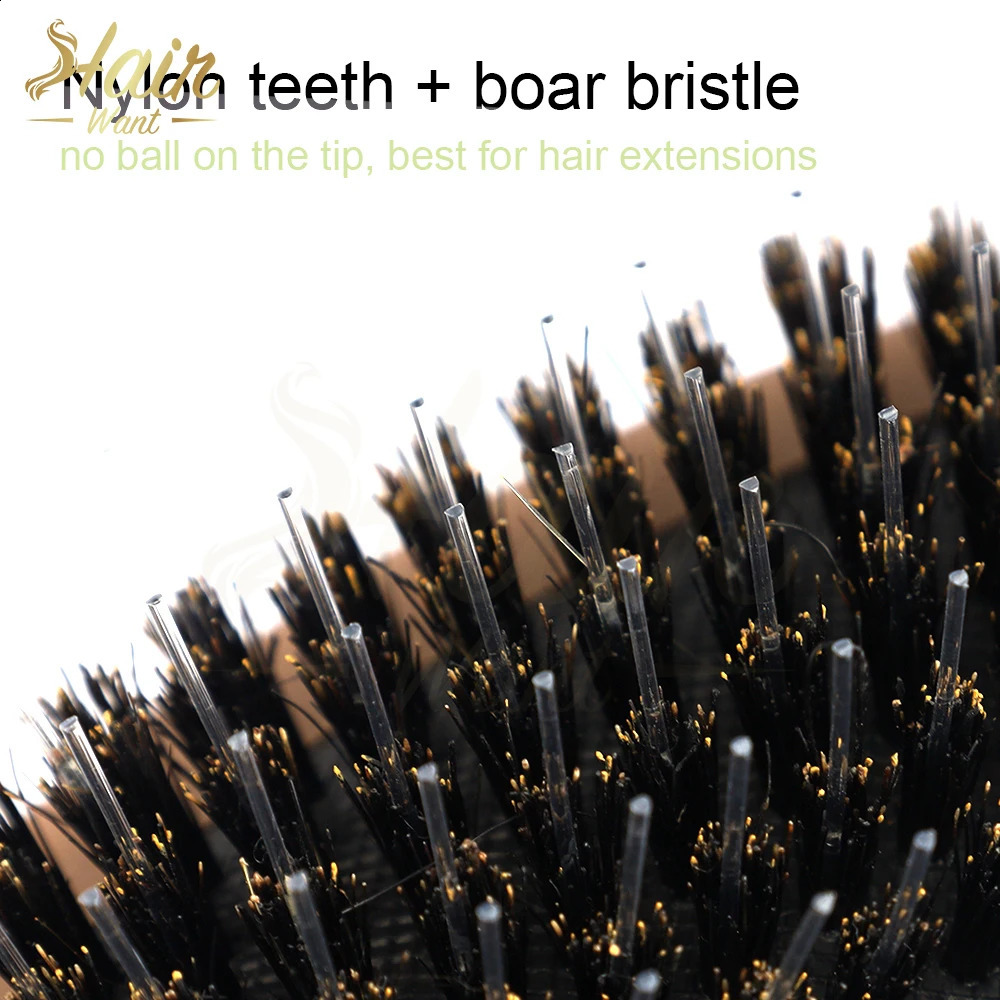 Hair Want Boar Bristle Nylon Paddle Hair Brush Static Cushion Detangling Smoothing Comb for Hair and Wigs 241225