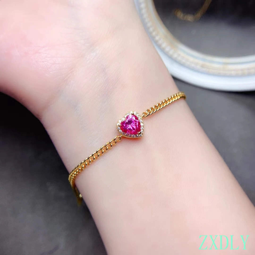 est Heart Style 1ct Pink Bracelet For Women Jewelry shiny better than diamond real 925 silver girl birthday gift 241220