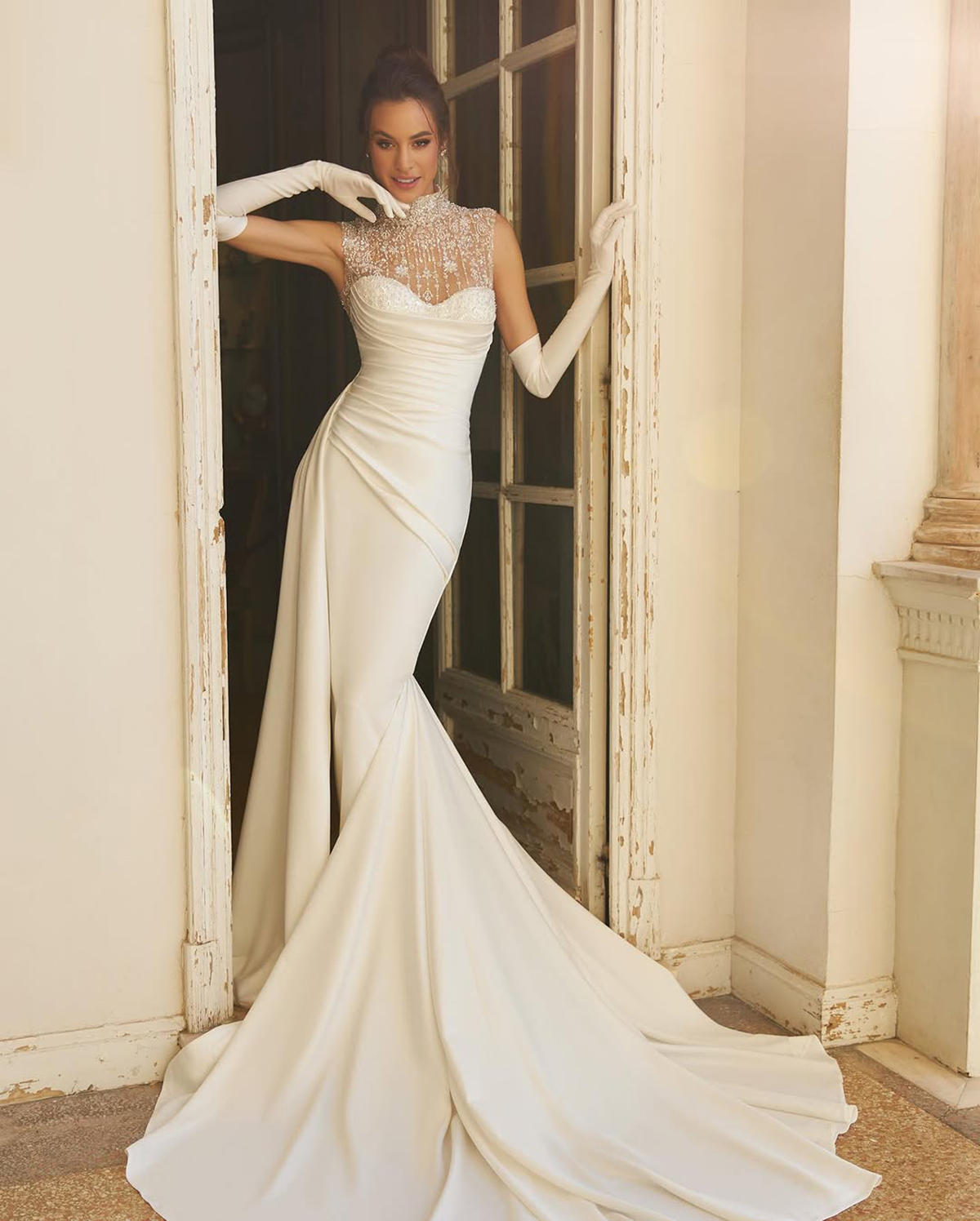 Simple Mermaid Wedding Dresses High Collar Lace Up Appliques Embroidery Bridal Gowns Custom Made Vestidos De Novia