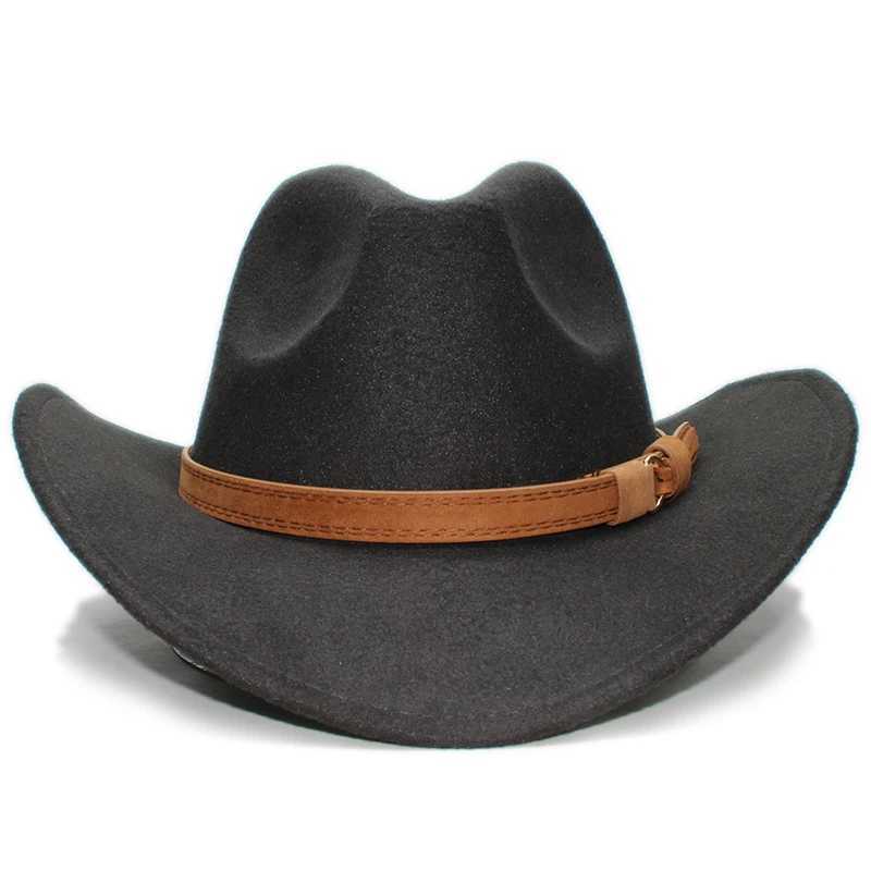 Retro Parents Childrens Womens Mens/Childrens Wool Wide Brown Cowboy Western Hat Cowboy Girl Bowling C Camel Belt (54-57-61cm) W241225