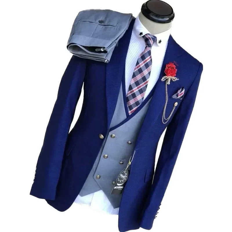 Business Suits for Men Wedding Groom Notch Lapel Double Breasted Vest Dress Costume Homme Prom Party Clothes 3 Pcs 241220
