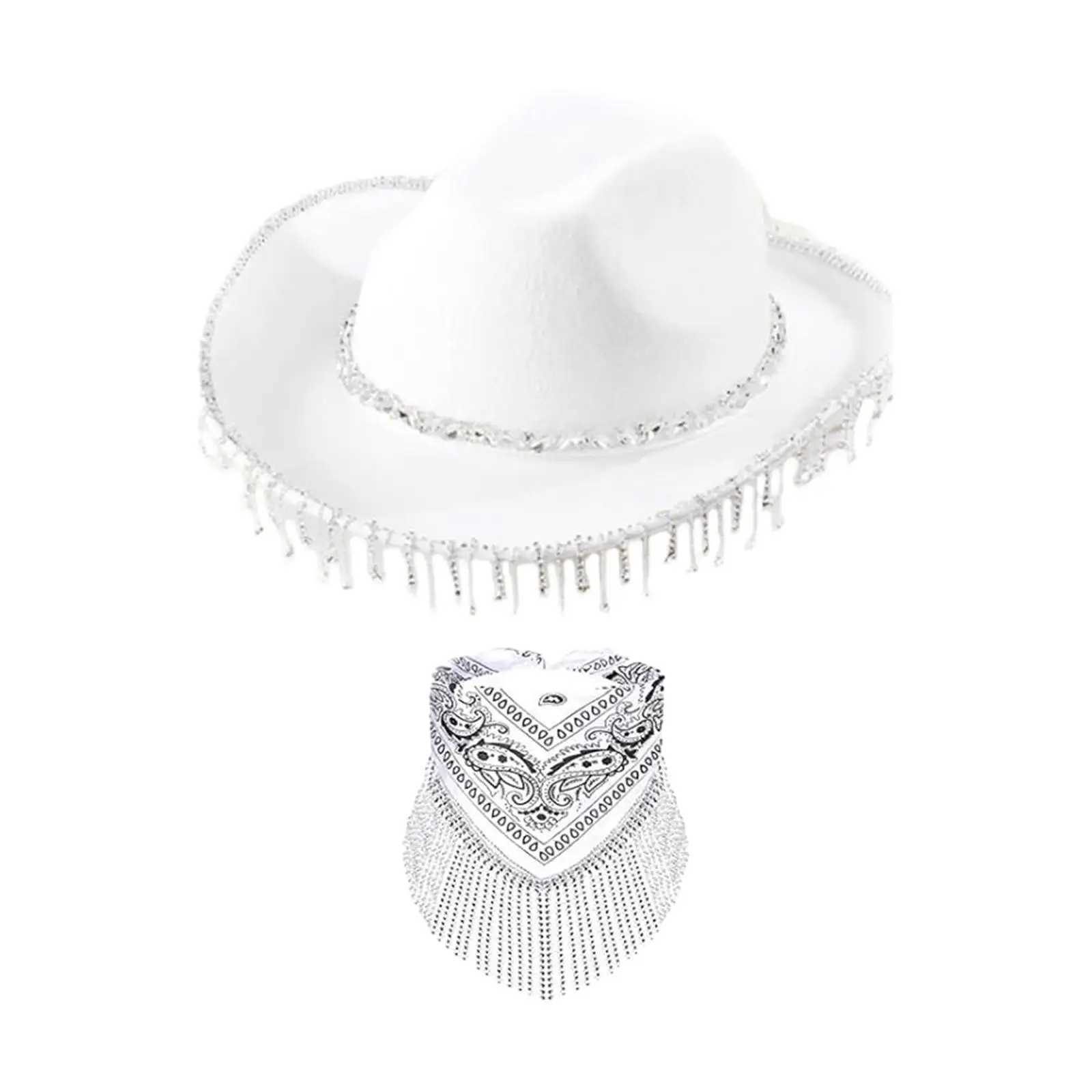 Felt denim hat with shimmering rhinestone edge denim hat strap with edge Bandana shimmering Tassel Halloween cosplay costume props W241225