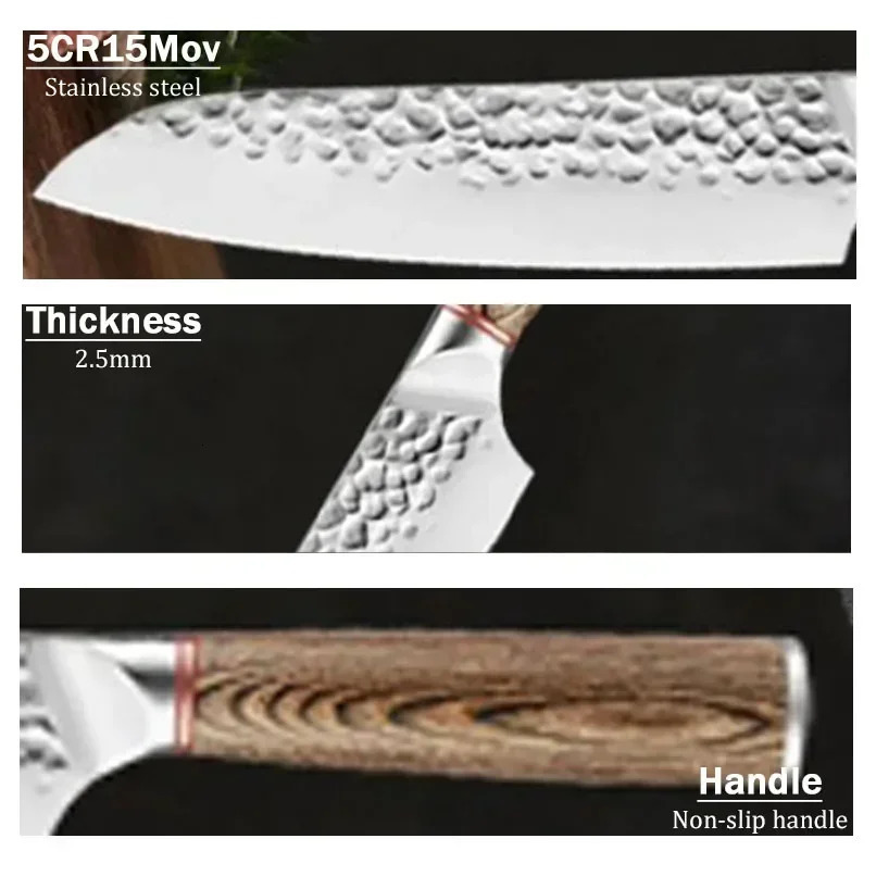 1 stainless steel forging knife Santoku knife kitchen baking knife household vegetable and fruit knife professional butcher knife 241225
