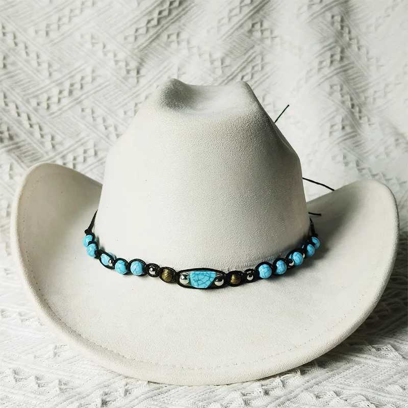 Suede Cowboy Hat Mens Winter Womens Winter New Belt Western Cowboy Hat Solid Retro Hat Wholesale CS Sombrero Vaquero Mujer W241225