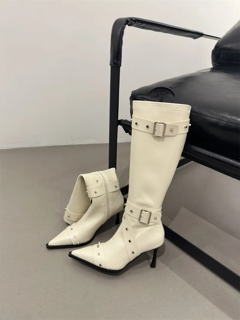 Style Thin High Heel Women Boots Pointed Toe Womens High Tube Thinner-looked High Heel Long Boots Zip Boots Mujer D109 241226