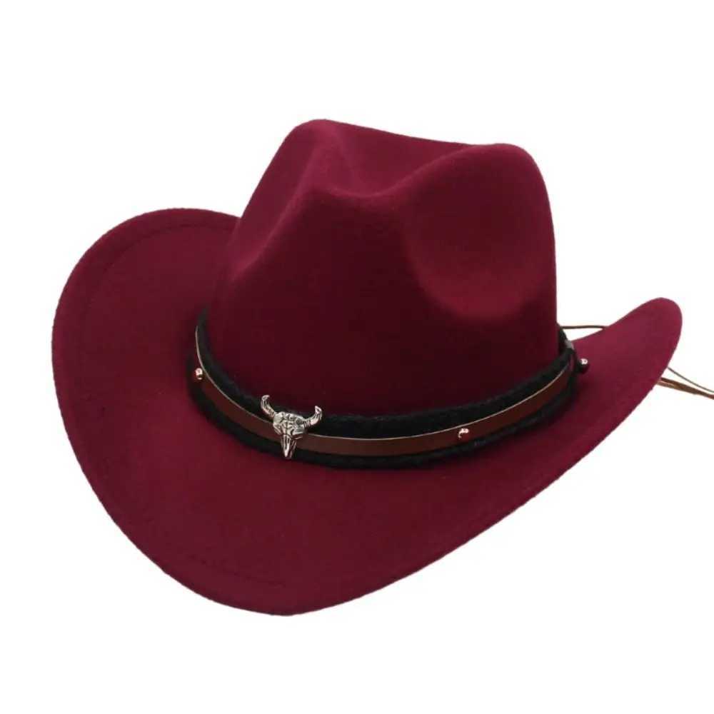 Felt Western Cowboy Hat Sun C Cow Head with National Style Jazz Fedora Hat with Cow Roll Brim Xizang Style Top Hat Men W241225