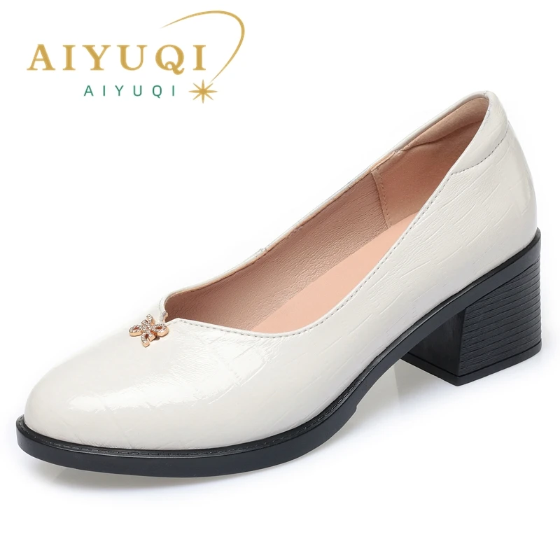 AIYUQI Women Shoes Mid-heel Spring Formal Dress Ladies Shoes Genuine Leather Large Size Women's Work Shoes
