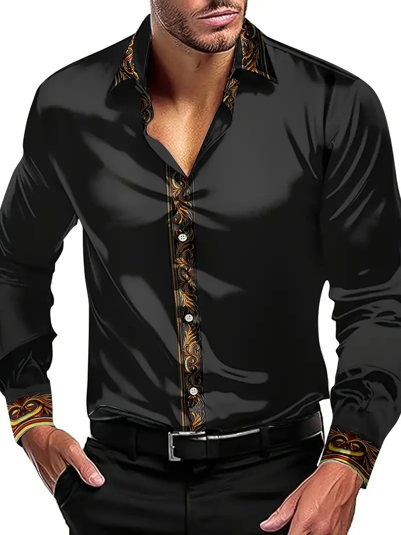 hot sale mens blouse shirts designer polos high quality Luxurious Casual Vintage Printed Long Sleeve Tshirt Party TShirts Dress Male Elegant shirt Top