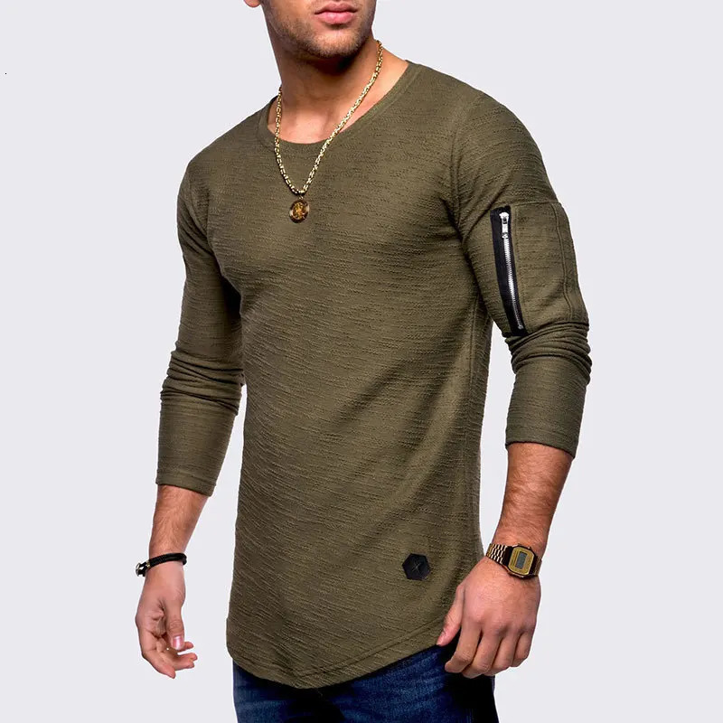 Tshirt Mens Spring Autumn T Shirt Men Long Sleeved Cotton Causal Bodybuilding Folding O Neck Tops Tees 241223
