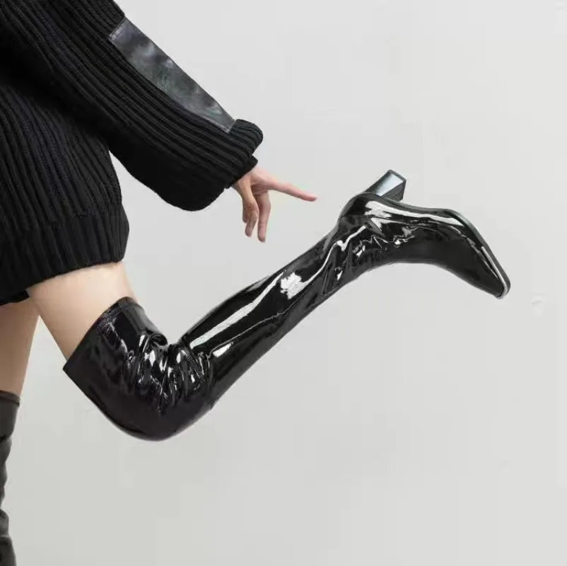 Winter High Boots Chelsea Chunky Platform Over The Knee Women Boots Pumps Square Toe Fashion Goth Women Shoes 241226