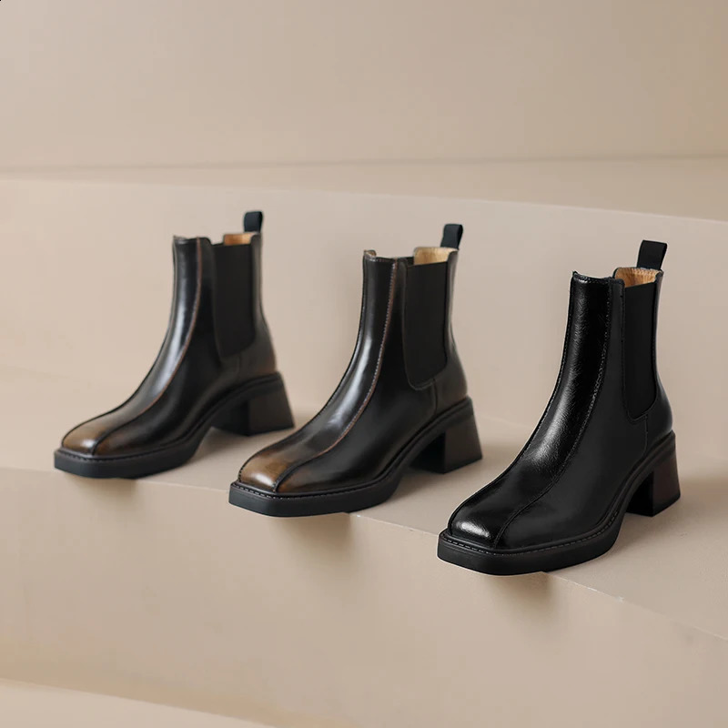 AIYUQI Square Toe Women Chelsea Boots Retro womensAnkle Boots Non-slip Fashion Ankle Boots female Winter Shoes 241226