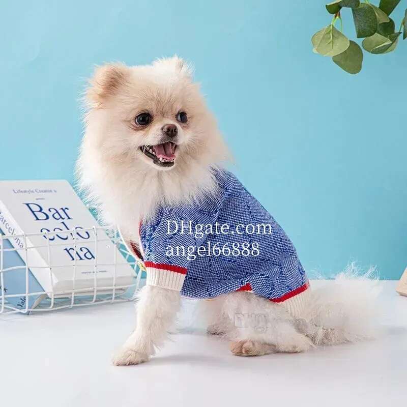 Winter Fashion Designer Clothes Jacquard Letter Pattern Soft Dog Puppy Pet Casual Clothing Cardigan Sweater Knitted Coat