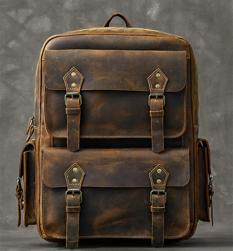 Vintage Crazy Horse Genuine Leather Backpack Men Bagpack Cowhide Hiking Backpack 17laptop Bag Male Travel Rucksack Large M815 241225