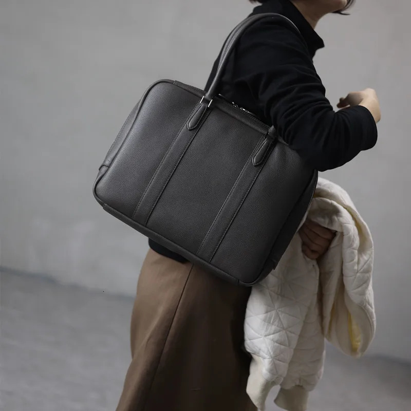 Women Genuine Leather Briefcase With Computer Compartment Fashion Handbag With Zipper High Quality Shoulder Bags Laptop 241225