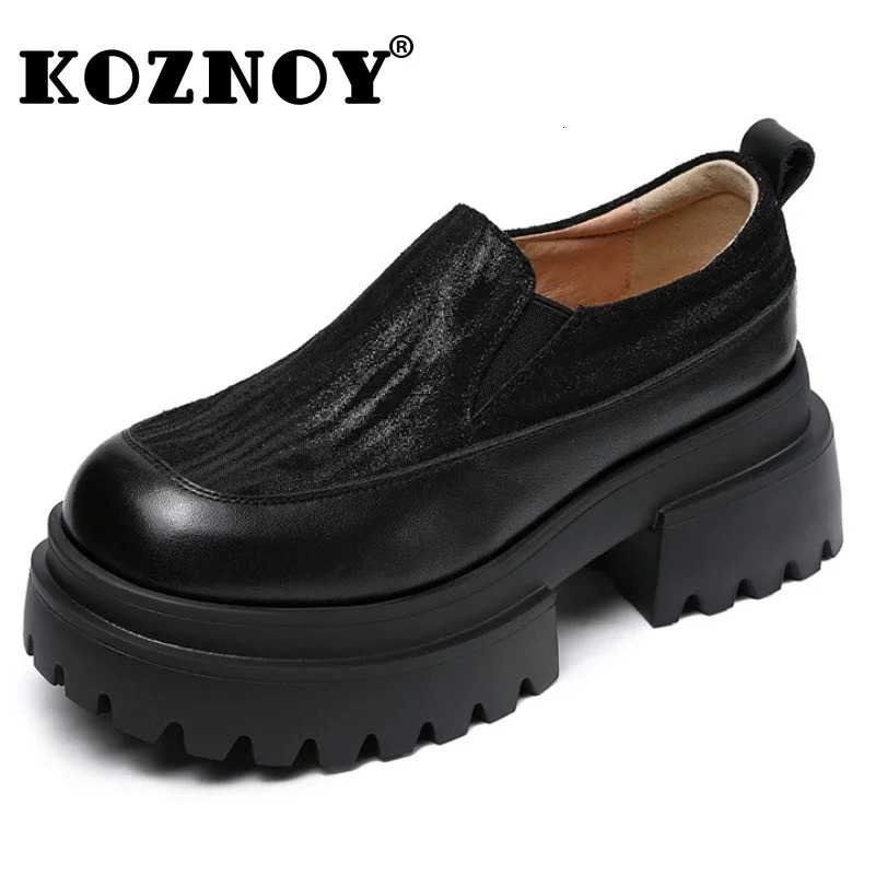 Koznoy 6cm Suede Cow Genuine Leather Ankle Boots Women Autumn Chelsea Flats Spring Mary Jane Platform Wedge Pumps Shoes 241225