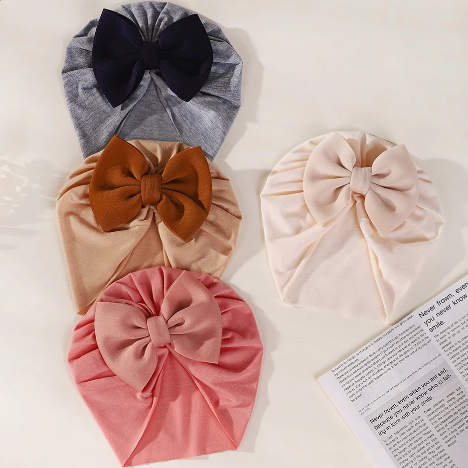 5 Styles Big Flower Cotton Baby Turban Hats for Boys Girls Beanies Thin Elastic Caps Bonnet born Toddler 03T Headwraps 241225