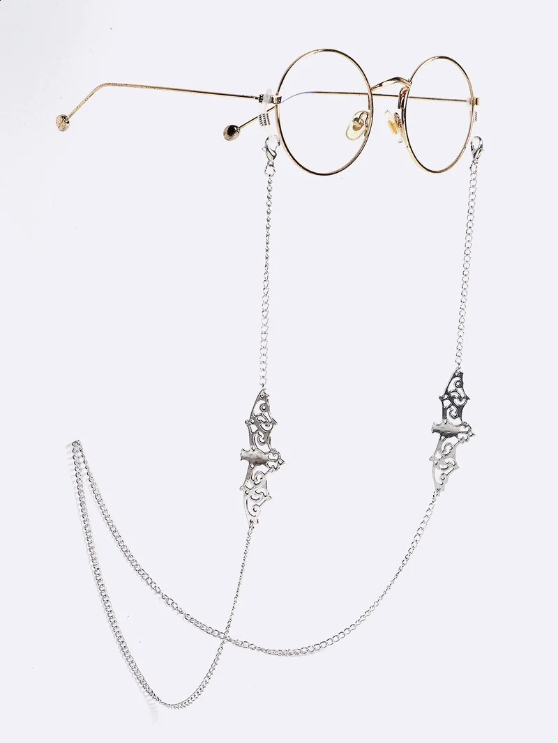 Hollow Out Bat Woman Sunglasses Chain Silver Color Pendant Trend Long Neck Chains Anti Falling Glasses Eyeglasses Cord Necklace 241226