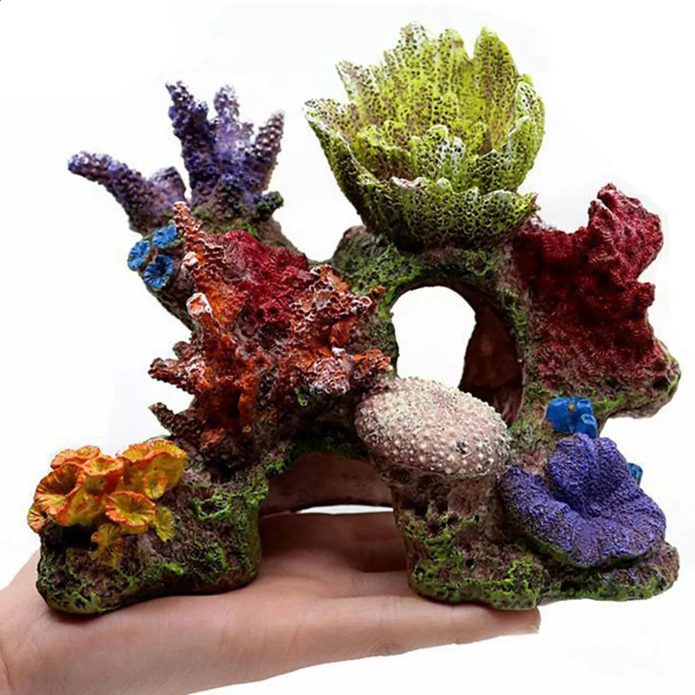 Resin Coral Plant Shell Reef Mountain Aquarium Ornament Fish Tank Cave Decor 241225