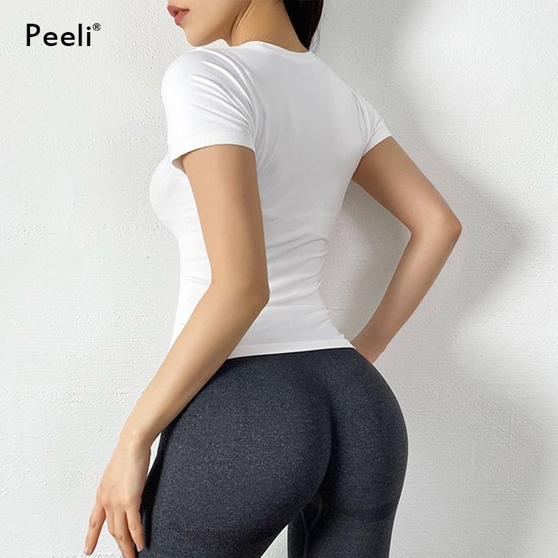 Peeli Short Sleeve Running Gym Breathable Yoga Tops 2022 T Shirts Sports Jersey Women Tank Top Fiess Female Sportswear