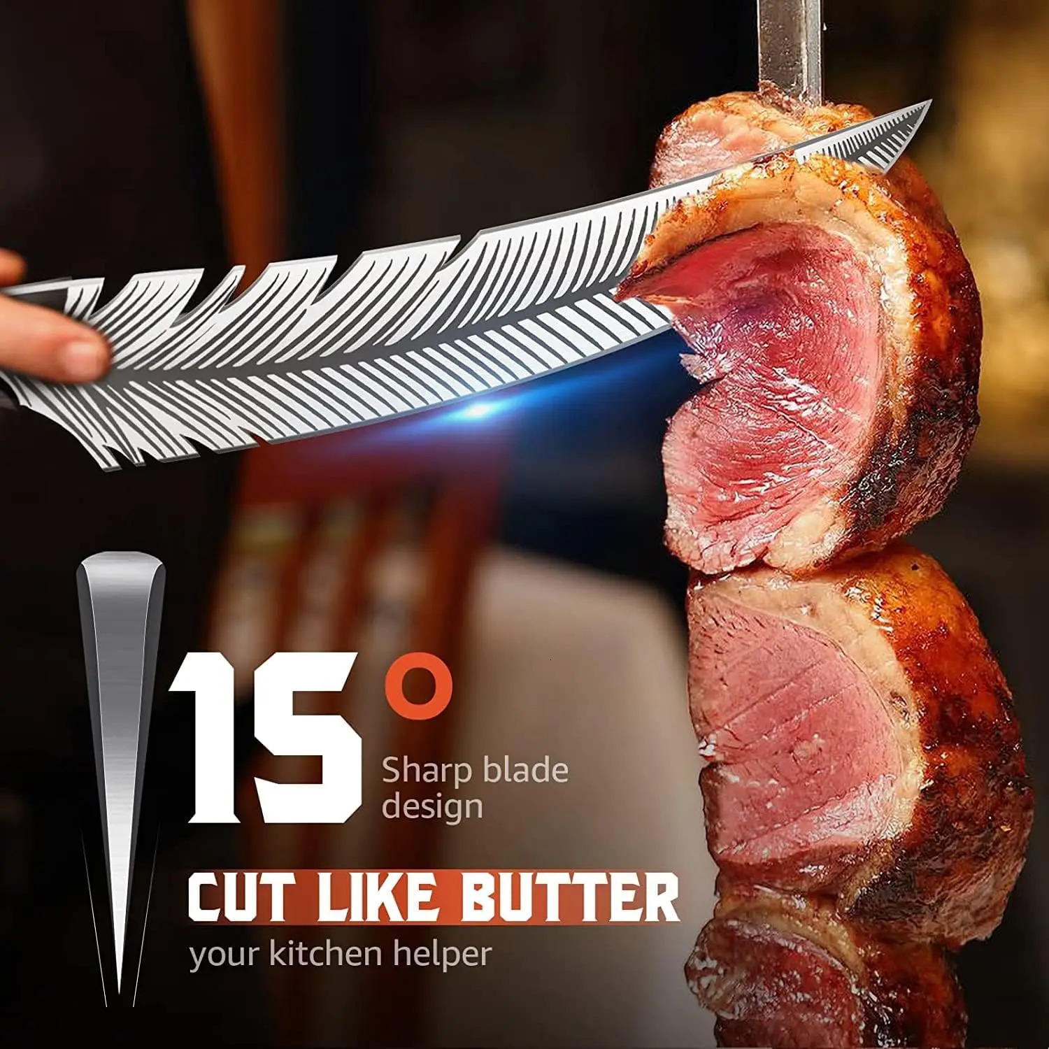 Feather knife hand forged Viking butcher knife for meat cutting Japanese chef knife with sheath for kitchen cooking 241225