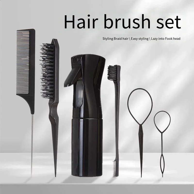 6pcs/Set Hair Brush Set Hair Braiding Loop Rat Tail Comb Hairdressing Spray Bottle Teasing Hair Brsuh Edge Control Hair Brush 241225