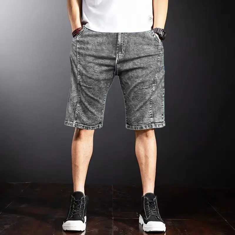 New Korean Fashion Mens Summer Casual Knee Length Denim Luxury Grey Solid Breathable Designer Shorts Mens Denim Shorts W241226