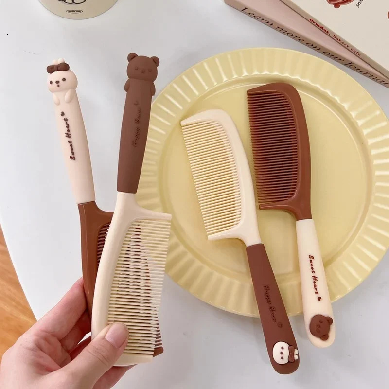 1pc Cute Cartoon Baby Hair Brush Milk Tea Color Comb Kawaii Bear Bunny Soft Handle Resin Comb for Little Girl Hair Accessories 241225