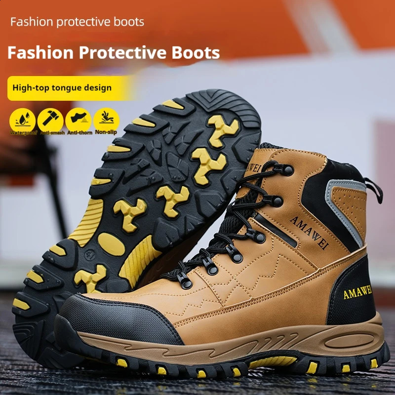 Mens Safety Work Boots Steel Toe Shoes Anti-puncture Anti-static Protective Boots Indestructible Non Slip Boots Waterproof Boots 241226