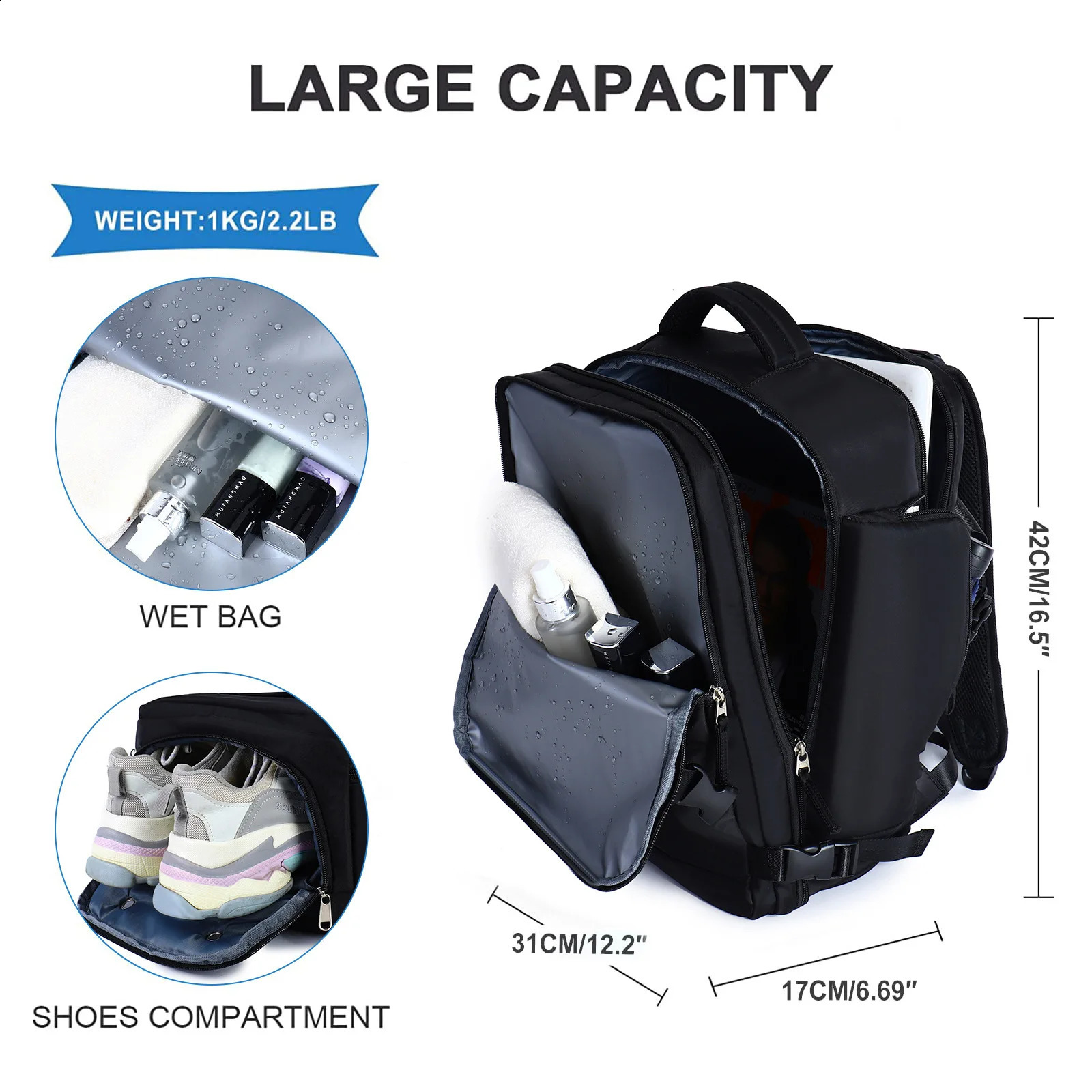 Travel Backpack Cabin Plane Large Capacity Waterproof Wet And Dry Partition Suitcase Laptop Backpack For Women With USB 241226