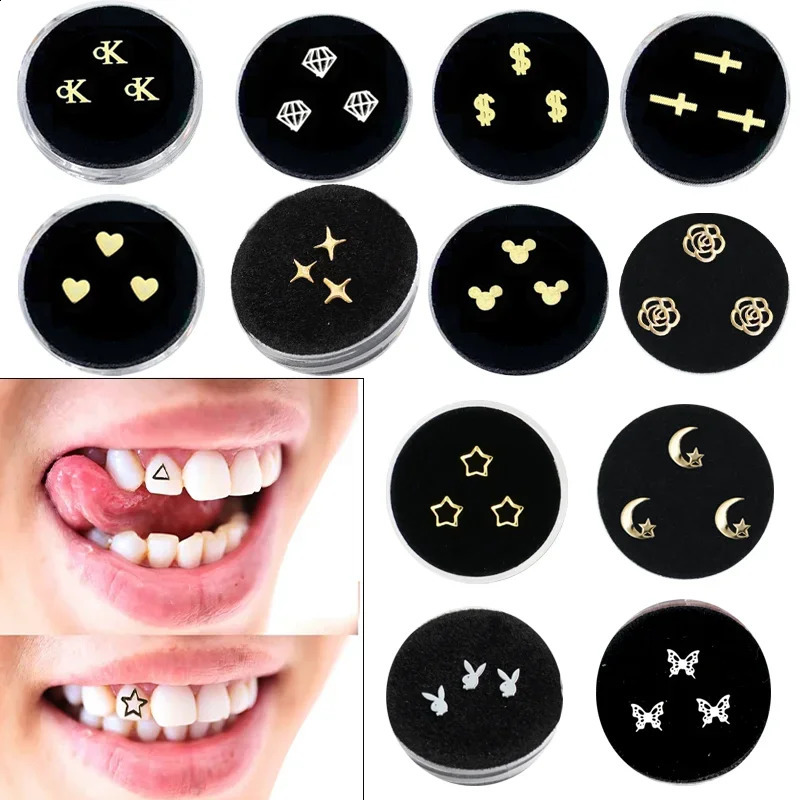 Dental Supplies 3 PCS/Box Teeth Gems Tooth Jewelry Crystal Ornaments Fashion Teeth Charms Gems with Box Metal Oral Decorations 241226