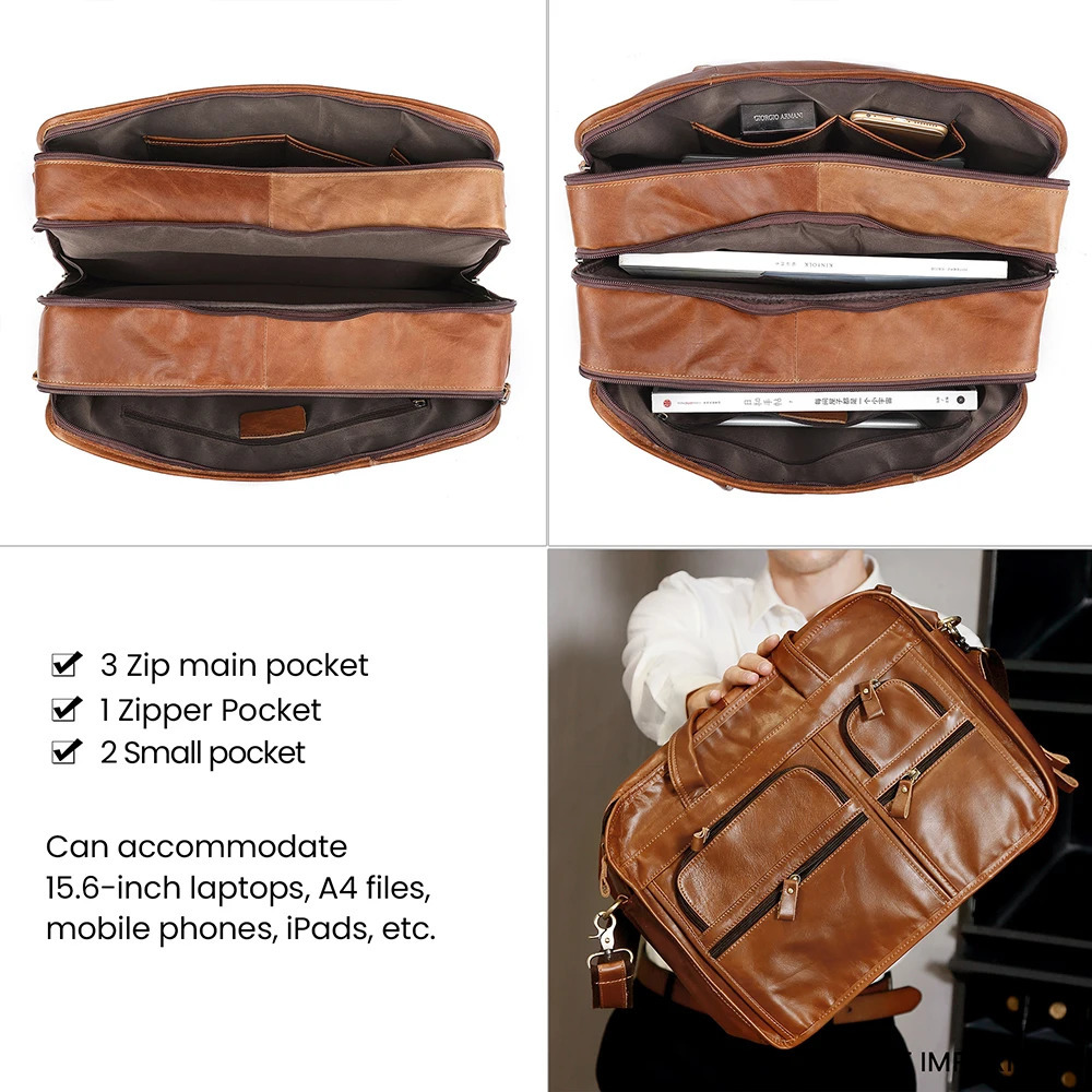 JOYIR Genuine Leather Men Briefcase Laptop Casual Business Tote Bags Shoulder Crossbody Bag Mens Handbags Large Travel Bag 241225