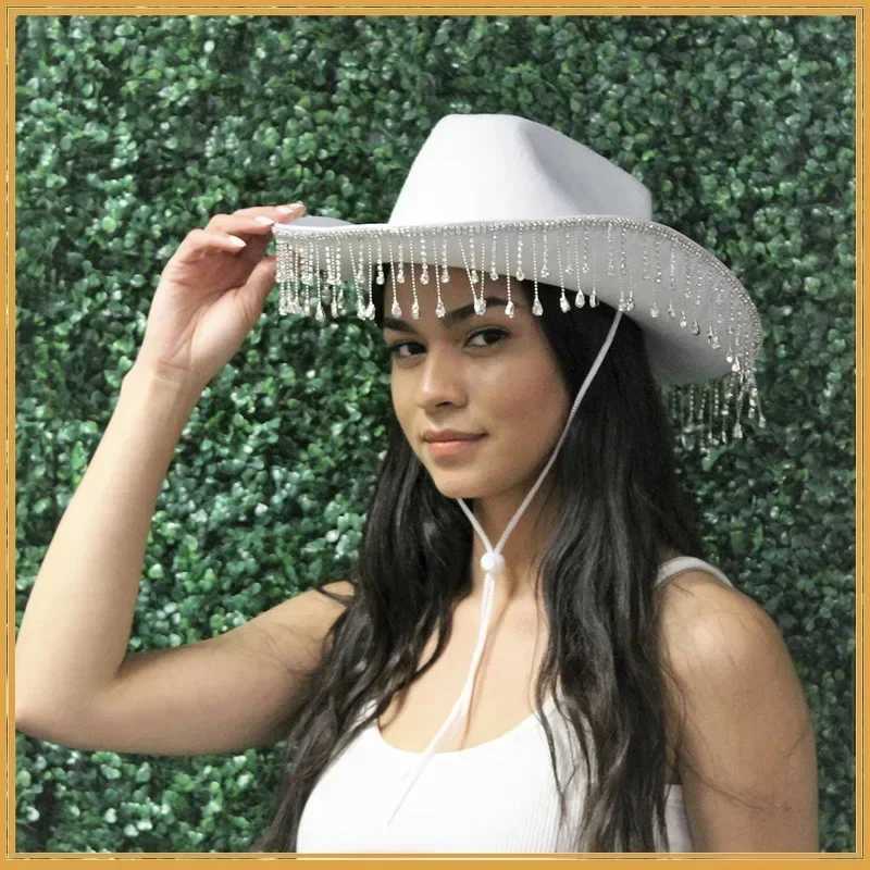 Diamond Edge Western Cowboy Hat Headpiece Cowboy Hat Western Style Girl Wide Brown Felt Cowboy Hat C Costume Role Playing Party Hat W241225