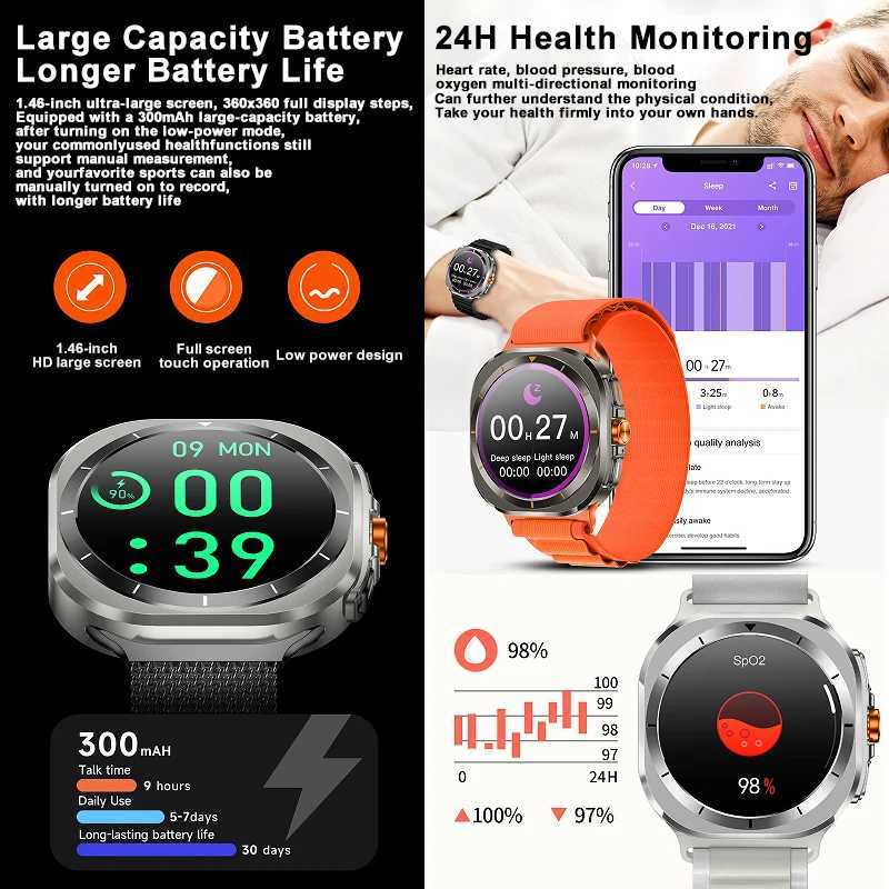 New Z7 Ultra smartwatch with 1.46-inch AMOLED high-definition screen wireless connections calling multifunctional sports GPS tracking compass SOS smar