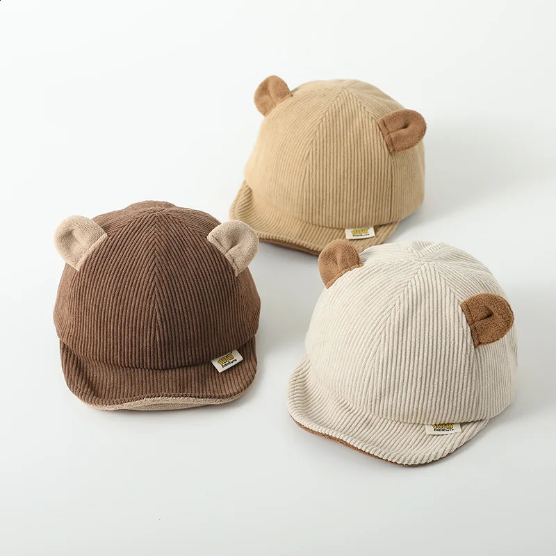 Cartoon Bear Ear Baby Peaked Cap Cute Autumn Winter Corduroy Baseball Hat For Infant Boy Girl Soft Brim Sun Hats 241225
