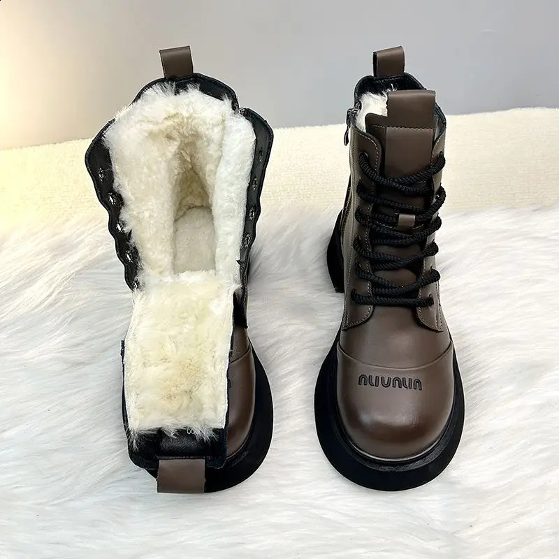 Top Quality Women Winter Leather Boots Platform Keep Warm Ankle Boots Casual Outdoor Botas Anti Slip Snow Boots Cotton Shoes 241226