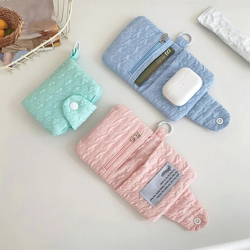Mini Bag Solid Color Card Holder Portable Zipper Wallet Short Cartoon Wallets Cute Student Coin Purse Korean Folded Lightweight 241224
