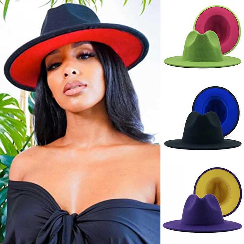 Neutral Two tone Wide Brim Fedora Hat Womens Retro Western Cowboy Hat Classic Mens British Style Jazz C Fashion Panama C W241225
