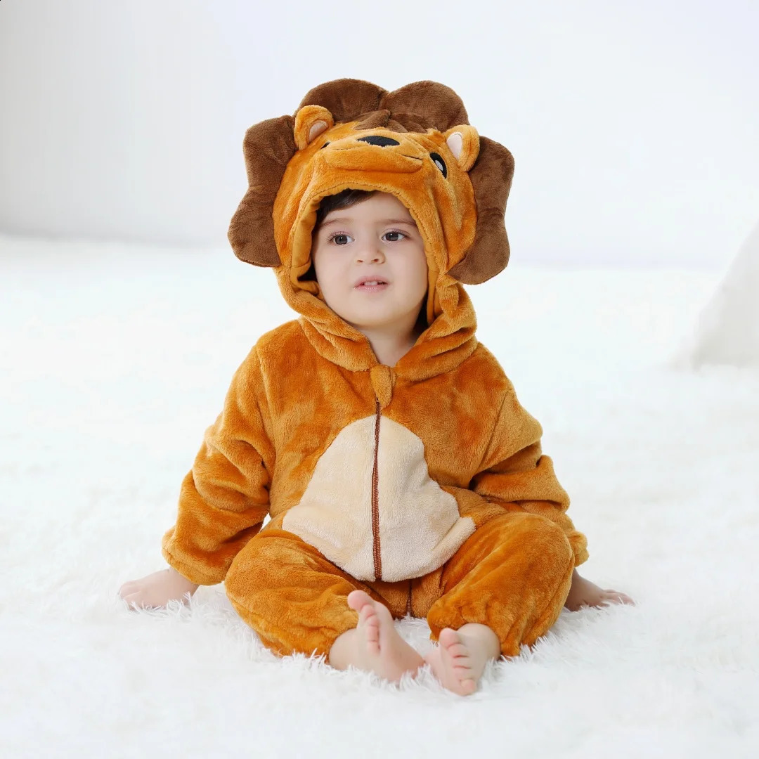born Baby Cute Lion Unicorn Animal Cartoon Romper Clothes Pajamas Long Sleeve Hooded Onesies Jumpsuit Infant Boys Costumes 241225
