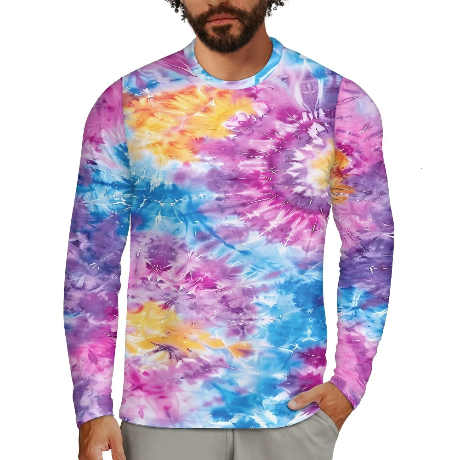 Colorful Tie Dye 3D Print TShirts Men Women Round Neck Long Sleeve T Shirt Streetwear Harajuku Pullovers Tees Tops Kid Clothing 241220