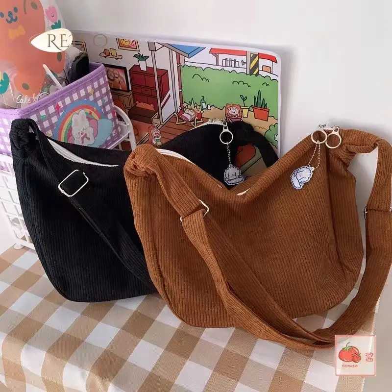 Women Canvas Shoulder Bags Korean Fi Female Messenger Crossbody Bag for Girl Students Corduroy Solid Cloth HandbagsXJ241225