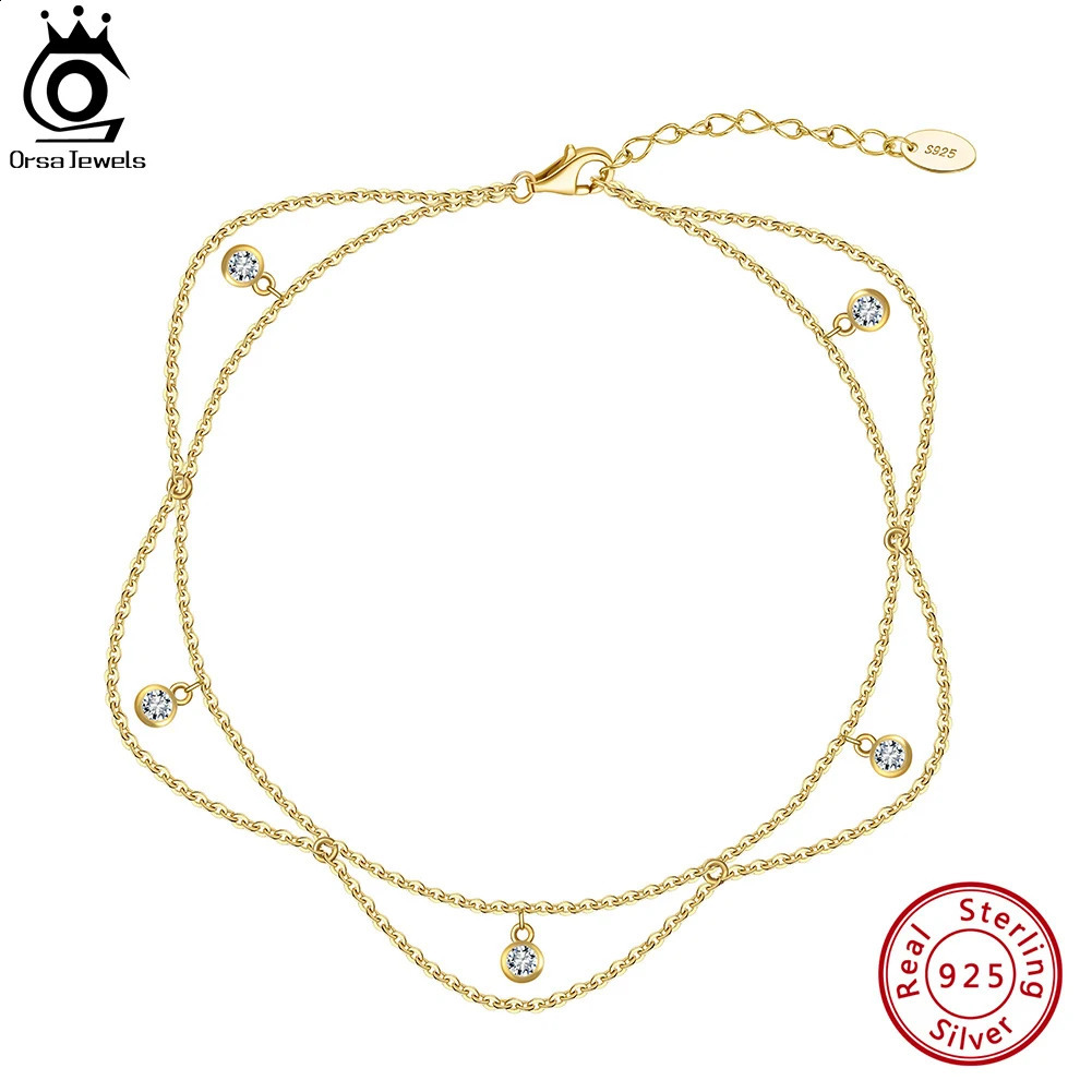 ORSA JEWELS 925 Sterling Silver Bohemia Zirconia Pendants Anklets Foot Jewelry Clear CZ Charm Rhinestone Bracelet on Leg SA72 241226
