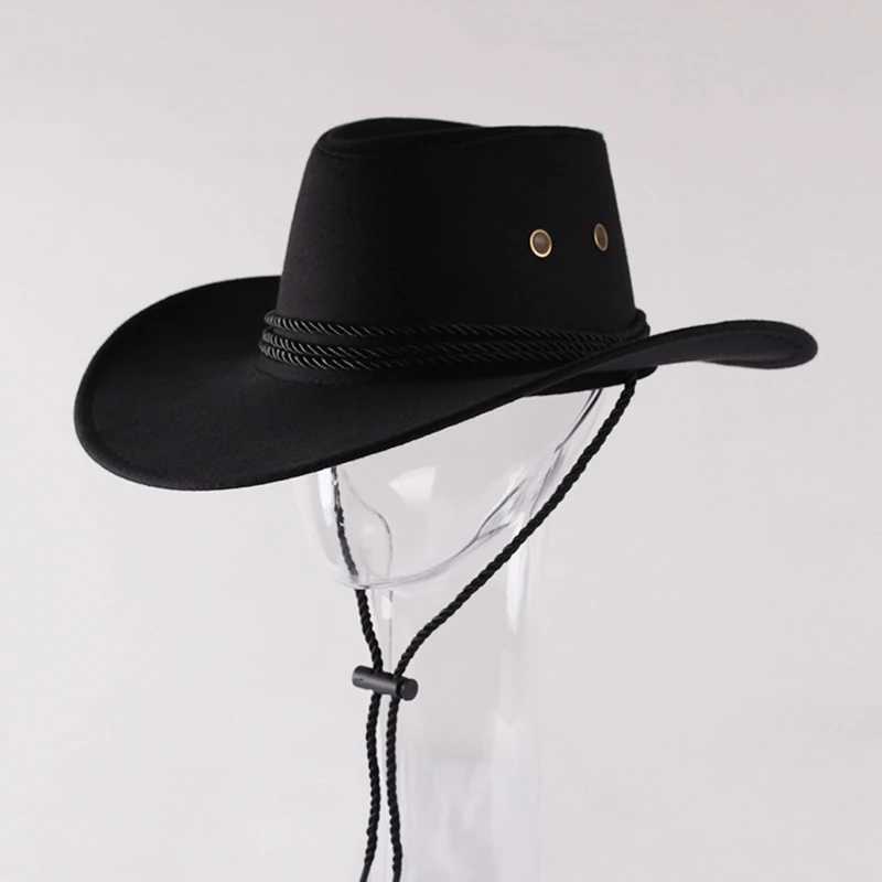 Retro Western Cowboy Hat Solid Color Potted Hat Wide Brown Hat Outdoor Sunshine Used for Hiking W241225