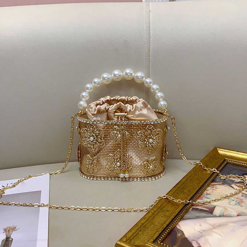 Evening Bags Heavy Industry Metal Sunflower Pearl Vegetable Basket Birdcage Bucket Bag Banquet Handheld Crossbody Tote 241226