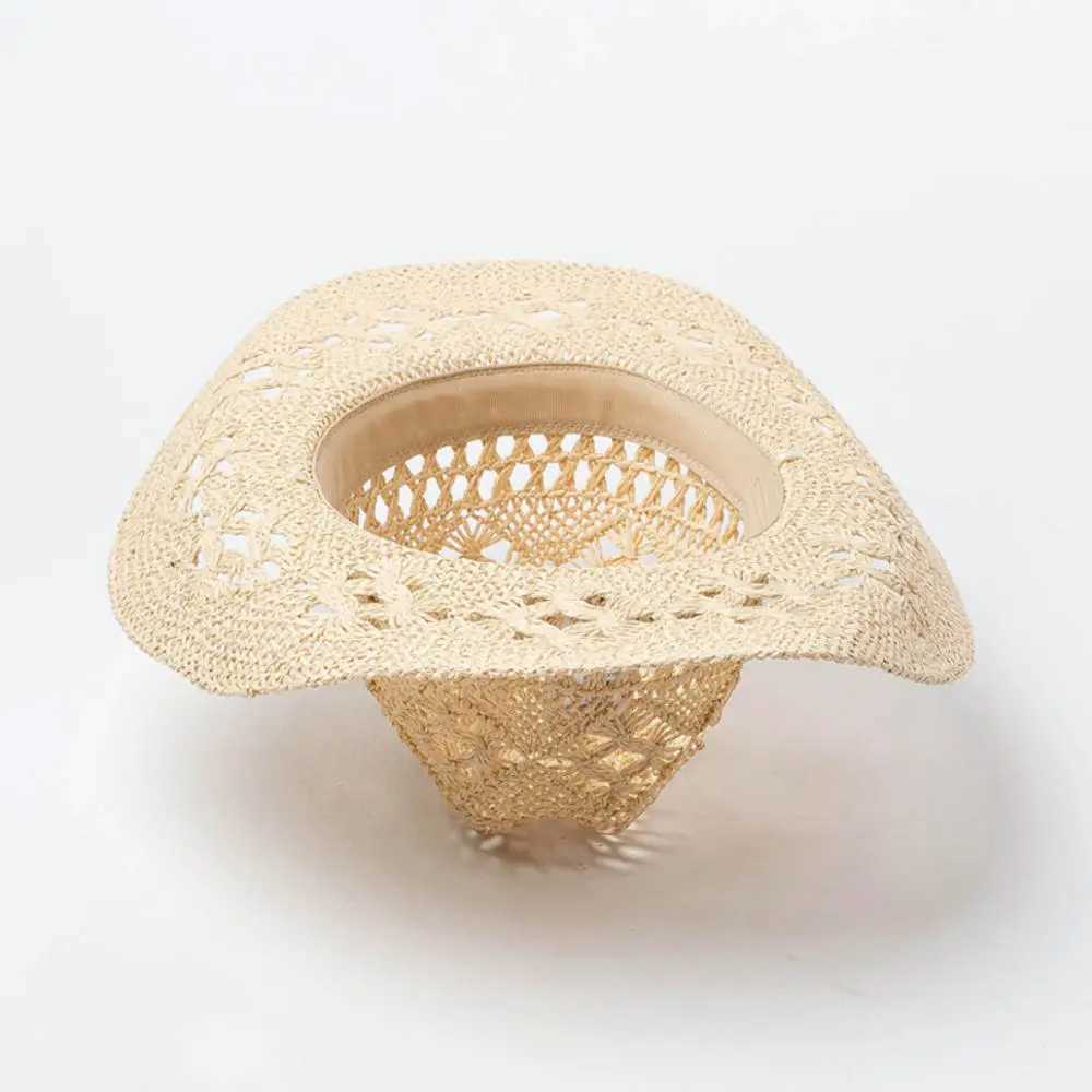 Summer Beach Party Cowboy Hat Womens Wide Brim Cowboy Hat Fashion Music Festival Elegant Hollow Sun C Heear W241225