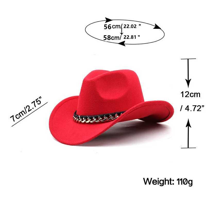 Size 3 Western Cowboy Hat Chain Decoration Wide Brim Jazz Felt C Retro Womens Fedora Hat Outdoor Parents Children Riding Sun Hat W241225