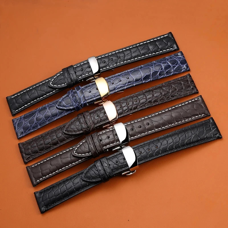 Alligator Leather Watchband Ultra Thin 18 19 20 21 22MM Black Brown Soft Strap Quick Release Bracelet 241225