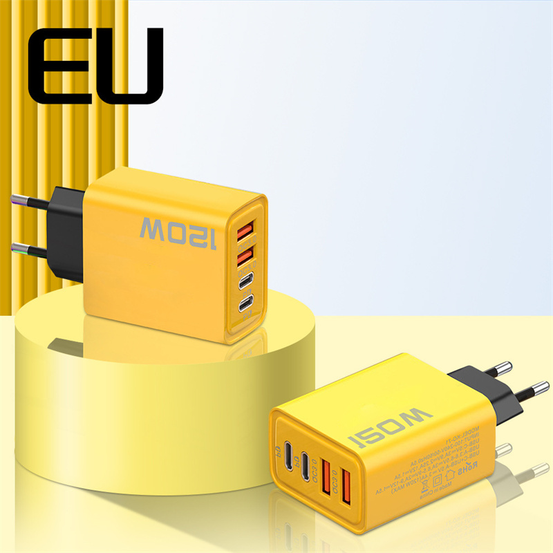 120W Fast Charging 4 Ports Mobile Phone Charger QC3.0 USB Type C Chargers Dual PD Wall Adapter EU/US/UK Plug for iPhone 15 Xiaomi Samsung
