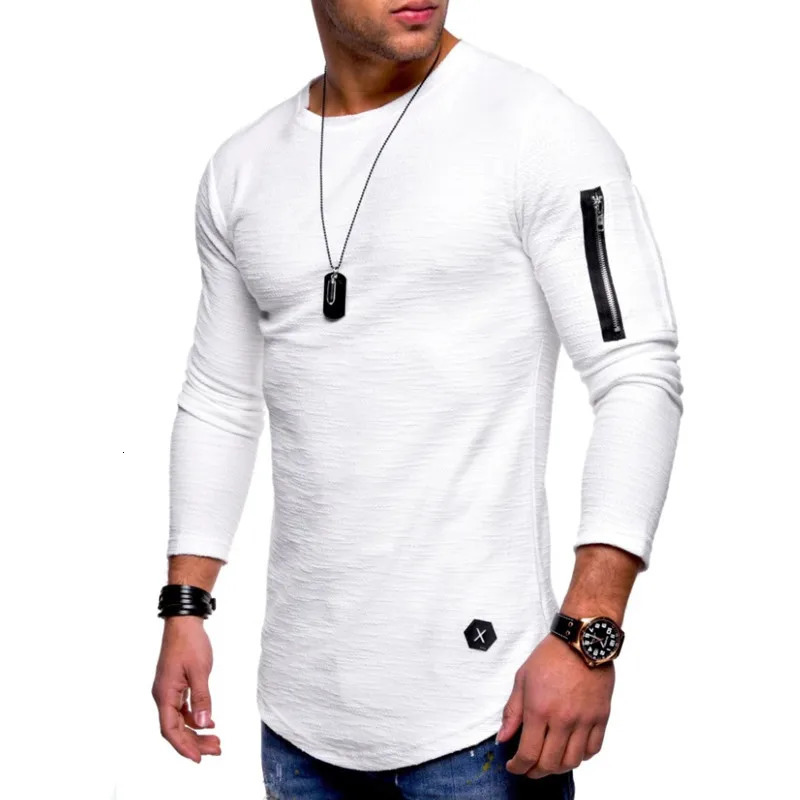 Tshirt Mens Spring Autumn T Shirt Men Long Sleeved Cotton Causal Bodybuilding Folding O Neck Tops Tees 241223