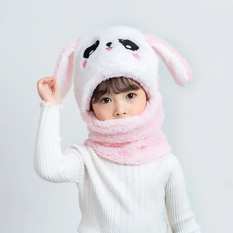 Cartoon Hat for Girls Boys Scarf Thicken Cap Winter Kids born Baby Stuff Children Plus Fleece Caps 115Years 241225